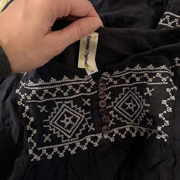 Decorated Originals Navy Hippie Boho Embroidered Top Blouse Shirt Large L - Picture 4 of 5
